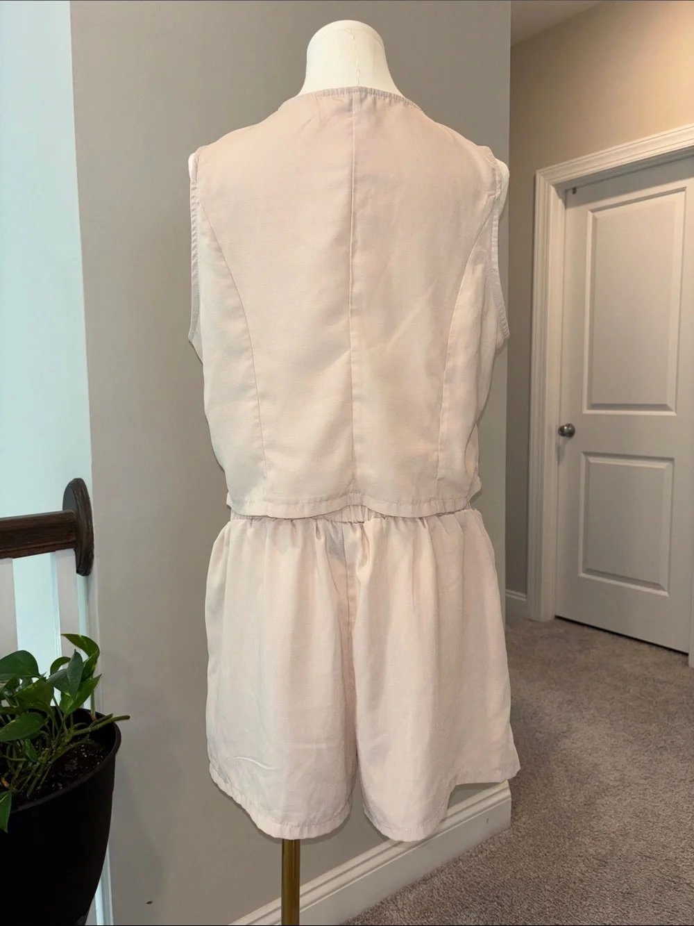 Embroidered Cream Sleeveless Two-Piece Set with Orange Trim